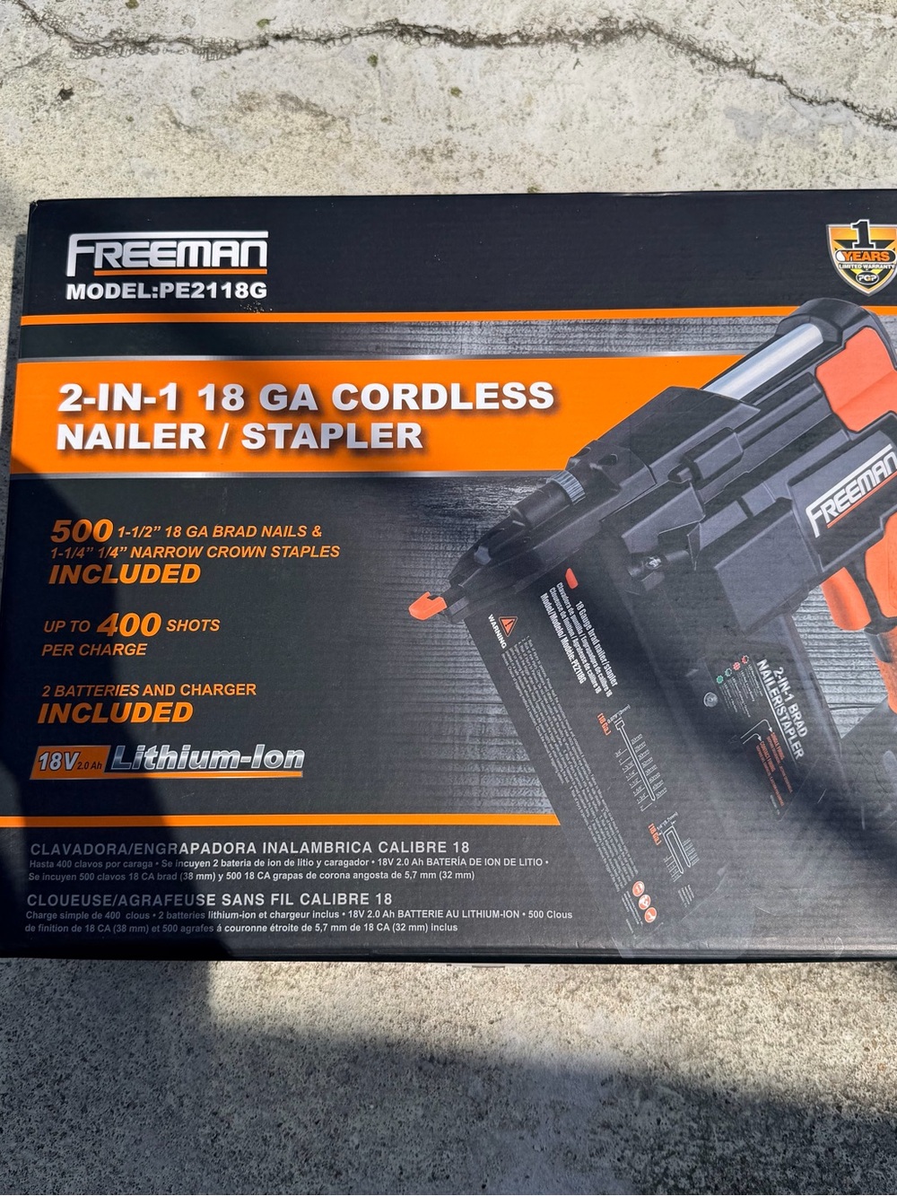 Freeman 2-in-1 18 GA Cordless Nailer/Stapler - Black & Orange